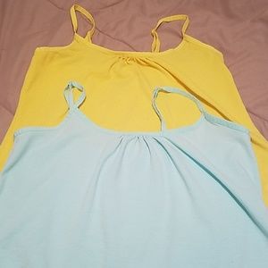 2pc setFaded Glory ruched tank top mint and yellow